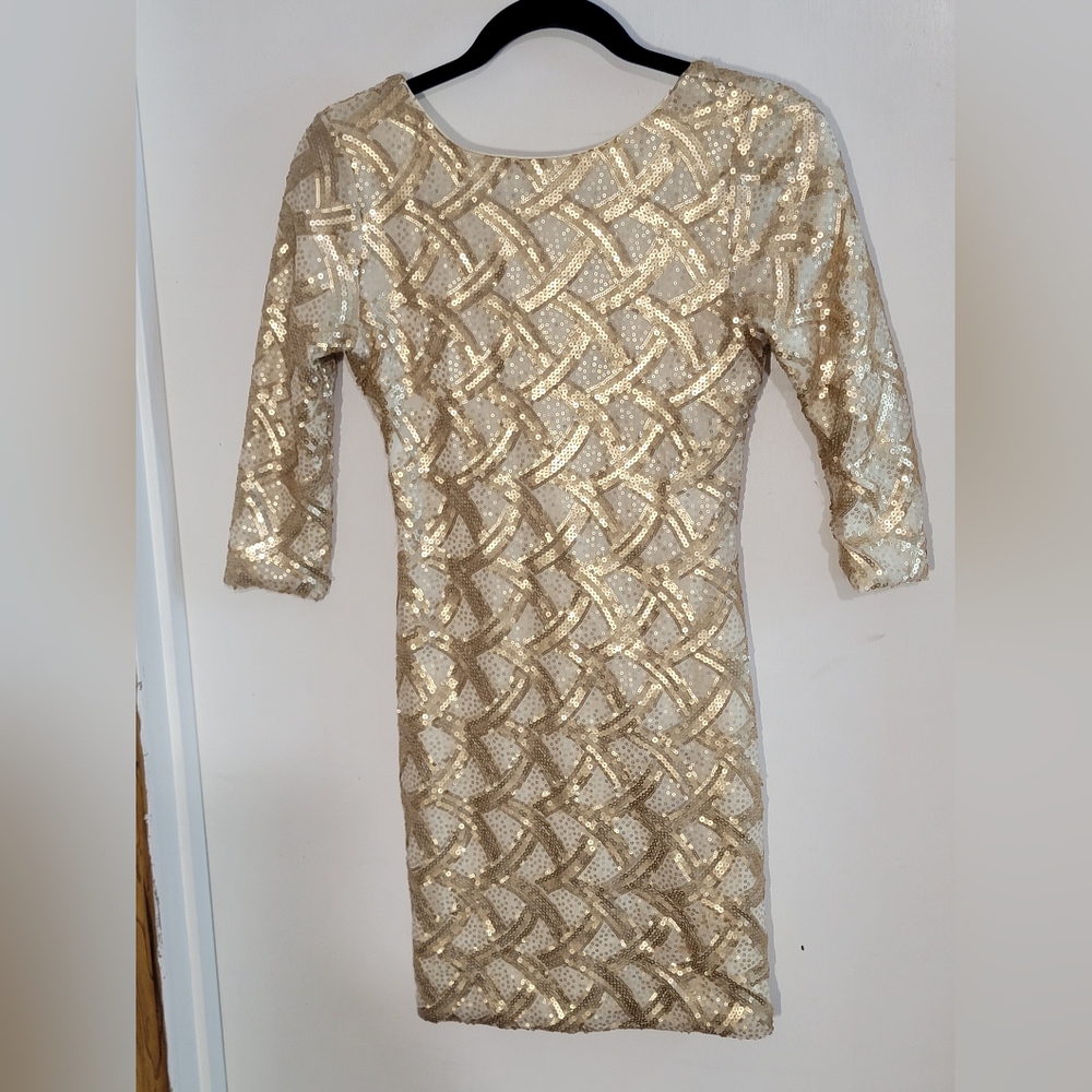 Gold Sequin Mini Dress w/ Drop Back Size Medium